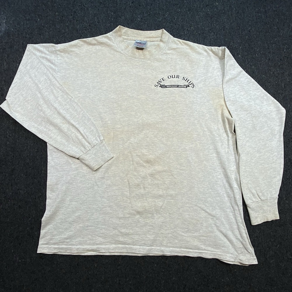 VTG Save Our Ships U.S. Merchant Marine Long Sleeve Men's Sz XL Distressed